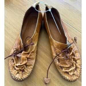 Spring Step Berna Size 39 8.5 Caramel Leather Tan Whip Stitch Slip On Loafer